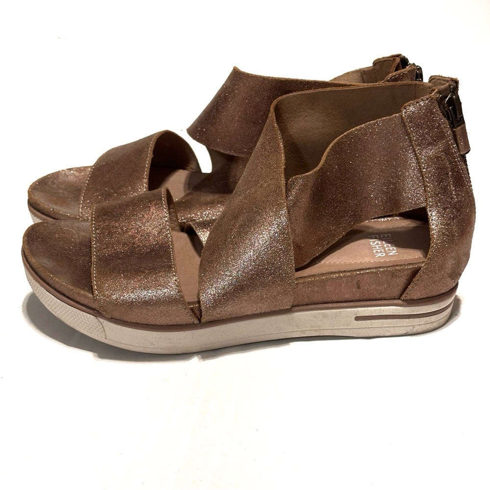 Eileen Fisher Sport Suede Criss Cross Banded Wedge Platform Sandals